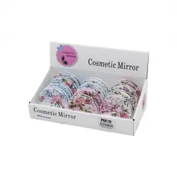 İBİCO İ15-013 (GÜL DESEN & SİMLİ ) (YUVARLAK) (CEP & ÇANTA) MAKYAJ AYNASI ( NORMAL & BÜYÜTEÇLİ )*12X40