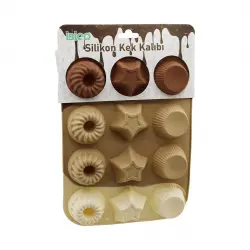 İBİCO İ22-040 ( RÜZGAR GÜLÜ & YILDIZ & KLASİK ÇİZGİLİ ŞEKİL ) ( 12Lİ=MİNİ ) ( SİLİKON ) MUFFİN KEK KALIP ( ASKILIKI KARTELA )*6X10