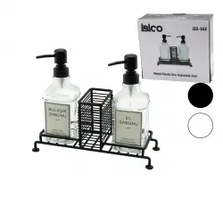 İBİCO İ22-143 ( 3PCS ) METAL STANDLI & CAM SIVI SABUNLUK SETİ ( SÜNGERLİK )*24
