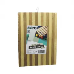 İBİCO İ22-191 ( 26 X 36 X 1.4CM ) ( BEYAZ ÇİZGİLİ ) AHŞAP BAMBU KESİM PANOSU & KESME TAHTASI ( METAL KULPLU )*30
