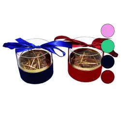 IVORY IVO-HED315 ( RENKLİ KARTON TABAN & MİKA KRİSTAL KAPAK ) HEDİYE KUTUSU ( ÇAP:13CM & Y:12CM )*4X24