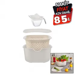 MOİ PLASTİK COF-1005 (KREM) (5PCS) MUTFAK SETİ PLS.(KARIŞTIRMA KAP=4LT & SÜZGEÇ=3.5LT & KESİM PANO & SIKACAK=0.25LT)*16