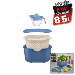 MOİ PLASTİK OCE-1005 (MAVİ) (5PCS) MUTFAK SETİ PLS.(KARIŞTIRMA KAP=4LT & SÜZGEÇ=3.5LT & KESİM PANO & SIKACAK=0.25LT)*16