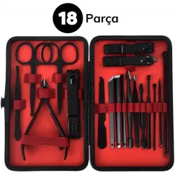 Mujgan 18 Parça Manikür Pedikür Set Kutusu Çelik Deri Çantalı Bakım Seti