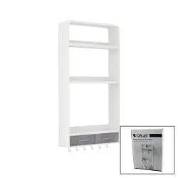 OMAŞ OM-0817 ( BEYAZ ) YAPIŞKANLI DUVAR ORGANİZERİ PLASTİK ( 3 RAF=14CM-19CM-30CM & 2 ÇEKMECE=40CM & 6 ASKI ) ( 19 PCARÇA )*6