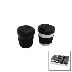 QLUX L-00985 ( NO-1 ) ( 400ML ) COZY KAHVE BARDAK ( PLASTİK ) ( YUDUMLAMA AĞIZLIKLI KAPAK ) ( SİLİKON KAPLAMA GÖBEK )*24=K