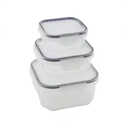 QUİCK QLUX L-00860-2 (3PCS= 400-800-1400ML) SIZDIRMAZ SAKLAMA KABI SET (ŞEFFAF PLS.KAP) (KİLİTLİ & CONTALI & BUĞULU PLS.KAPAK)*18=K