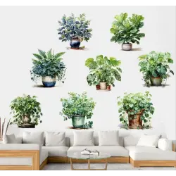 Saksılı Çiçek Tasarımlı 8li Sticker MC-480A