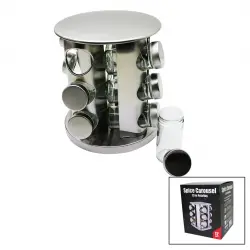 SPİCE CAROUSEL YAKUT-10872 ( 12PCS ) ( METAL DÖNER STANDLI ) ( CAM ) ( METAL KAPAK ) TUZLUK & BAHARATLIK*9