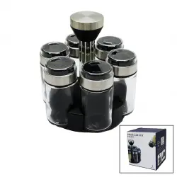 SPICE JAR TLG-041 YAKUT-10755 ( 6PCS ) ( YUVARLAK ) CAM & KROM KAPLI KAPAK TUZLUK & BAHARATLIK ( DÖNER STANDLI )*24