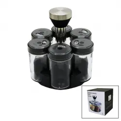 SPICE RACK OT-020 YAKUT-10754 ( 6PCS ) ( YUVARLAK ) CAM & PLASTİK KAPAK TUZLUK & BAHARATLIK ( DÖNER STANDLI )*24
