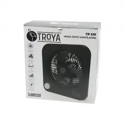 TROYA BY HOOK TR-516 MASA ÜSTÜ VANTİLATÖR (FAN=22CM) (3 KADEME HIZ) (40W) ( 3 PERVANE ) (SİYAH PLS.STAND=28X27X13CM)*6