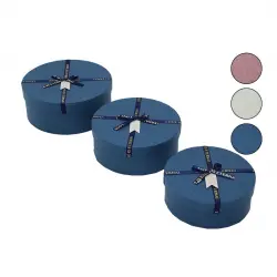 YAKUT-11247 ( 3PCS ) ( YUVARLAK ) RENKLİ KARTON HEDİYE KUTUSU ( KURDELALI ) ( 16-18-20CM )*48