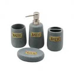 YAKUT-11666 (4 PCS) ( GRİ ) SERAMİK BANYO TEMİZLİK SETİ (SIVI & KATI SABUNLUK & DİŞ FIRÇALIK & MACUNLUK)*12