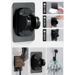 Yapışkanlı Duş Başlığı Tutucu Ayarlı Askılı Siyah