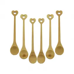 ZHU ZHİ YUAN DMR-8465 ( 6PCS & YUVARLAK & KALP FİGÜR SAPLI  ) AHŞAP BAMBU ( ÇAY KAŞIK ) SETİ*500