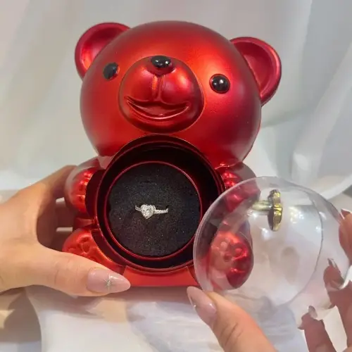 Sevimli Ayıcık Güllü Takı Kutusu Kırmızı