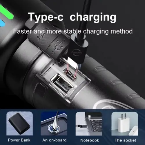 GÜÇLÜ TAKTİK LED EL FENERİ PAWEINUO SDT53 – 3800LM, 35W, YAN COB AYDINLATMA VE TYPE-C ŞARJ ÖZELLİĞİNE SAHİP