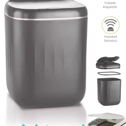 Akıllı Sensörlü Çöp Kovası Teknolojik Ofis Banyo Mutfak 20l Uv Işık Antibakteriyel Koku Geçirmez