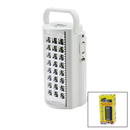 ASTRA SILVER RD-24 ( 24LED ) IŞILDAK LAMBA FENER (FİŞ ŞARJLI) (POWERBANK) (6V AKÜ) (TAŞIMA KULPLU) (8LED & 24LED KULLANIM)*12