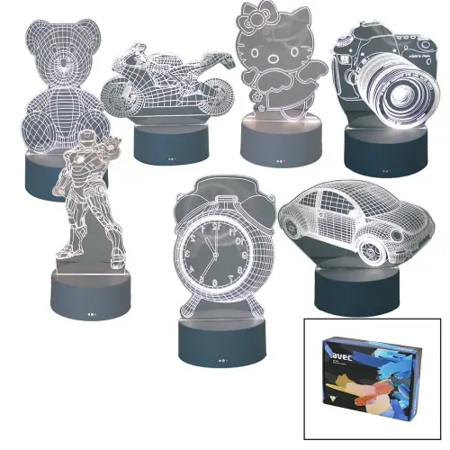 AVEC AV-333 3D MASA LAMBASI ( USB-TYPE-C ŞARJLI ) ( 3XAA PİL ) ( 3 FONKSİYONLU )( KARIŞIK DESEN )( 3W )*50