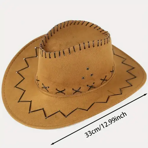 Bağcıklı Yetişkin Boy Nubuk Süet Kovboy Şapkası