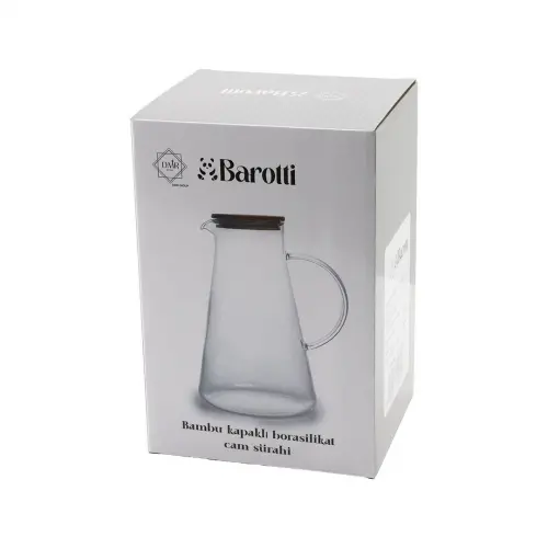 BAROTTİ DMR-8764 ( GENİŞ TABAN=1850ML ) (AHŞAP KAPAK & SİLİKON CONTA) ( CAM ) ( BOROSİLİKAT= ISIYA DAYANIKLI ) SÜRAHİ*12=K