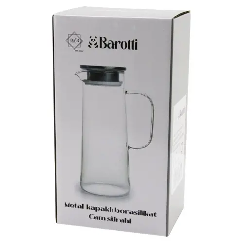 BAROTTİ DMR-8765 ( DAR TABAN & UZUN=1450ML ) (METAL KAPAK& SİLİKON CONTA) ( CAM ) (BOROSİLİKAT= ISIYA DAYANIKLI) SÜRAHİ*12=K