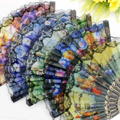 Çiçek Desenli Şık Serinletici Yelpaze 12li Paket