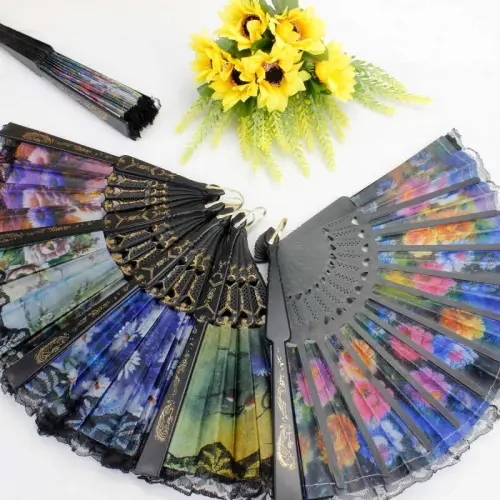 Çiçek Desenli Şık Serinletici Yelpaze 12li Paket