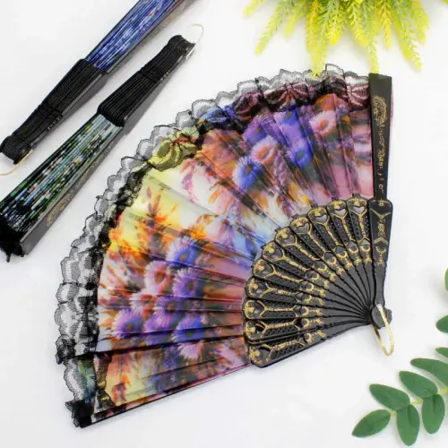 Çiçek Desenli Şık Serinletici Yelpaze 12li Paket