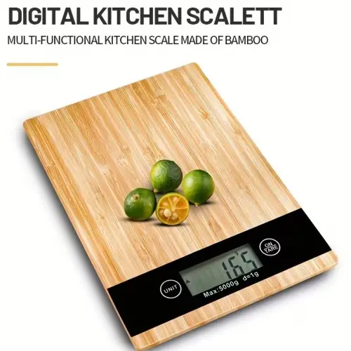 Crown Dijital Hassas Mutfak Tartısı - Terazisi-Hassas Ölçüm 5kg Bambu Görünümlü