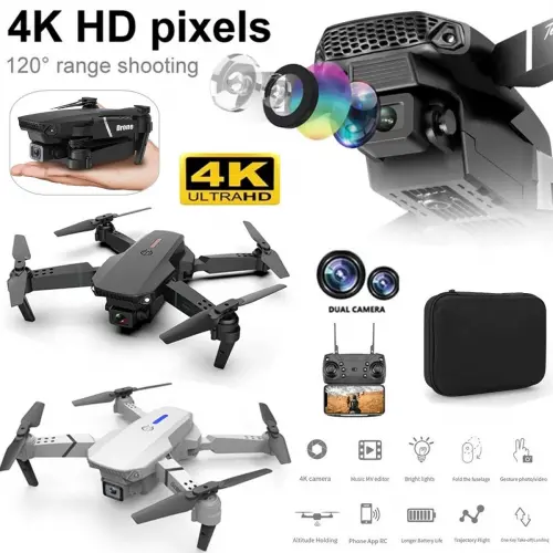 E88 Drone 4K Hd Çift Kameralı Drone App Kontrol Wifi Li Katlanabilir Quatcopter X3 Batarya