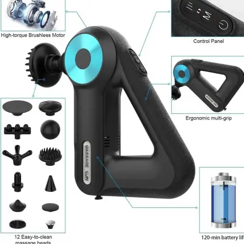 Egonex 12 Başlıklı Profesyonel Masaj Tabancası Çok Fonksiyonlu