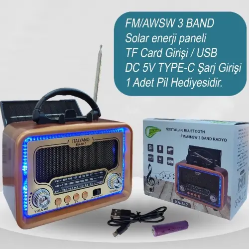 Egonex İtalyano Nostaljik, Bluetooth Bağlantılı, FM-AM-SW 3 Band Radyo KA-847