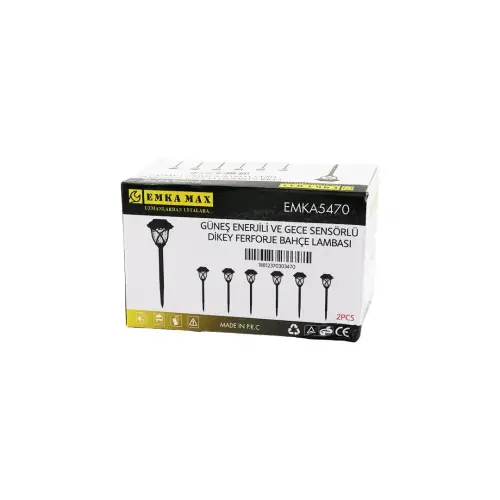 EMKA MAX-5470 (2PCS) (DİKEY FERFORJE) (GÜNEŞ ENERJİLİ SOLAR LED) (GECE SENSÖR) BAHÇE LAMBASI (10X10)X13CM+ÇUBUK=44CM)*60