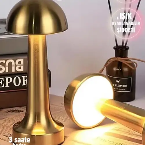 Forlife Dekoratif Şarjlı LED Mantar Masa Lambası Gold FL-8055