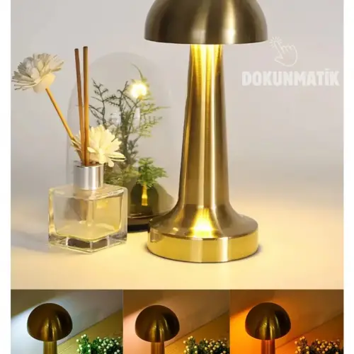 Forlife Dekoratif Şarjlı LED Mantar Masa Lambası Gold FL-8055