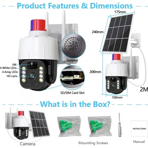 Güneş Panelli Sim Kart Ile Çalışan 4g+ Wi-Fi 5mp Outdoor Dış Mekan Güvenlik Kamerası - Beyaz
