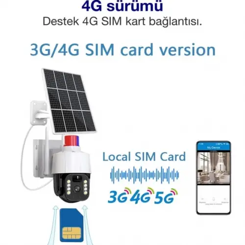 Güneş Panelli Sim Kart Ile Çalışan 4g+ Wi-Fi 5mp Outdoor Dış Mekan Güvenlik Kamerası - Beyaz