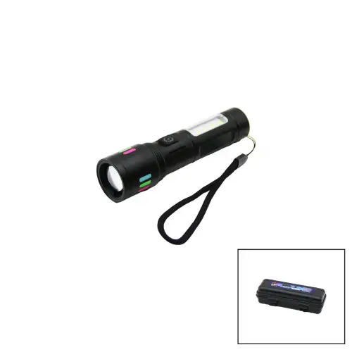 HASUBA HS-41 ( METAL GÖVDE ) ( 2IN1=ZOOM & RGB 9LED ) EL FENERİ ( USB ŞARJLI ) ( MİNİ PLS.KUTULU ) ( İP ASKILI )*120