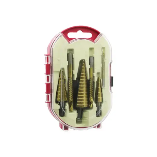 İBİCO ( 6PCS ) (KADEMELİ) MATKAP UCU SETİ (HSS ADIM & DÜZ OLUK & KONİK DELİCİ) (KIRMIZI PLS.AYAKLI KUTU & ŞEFFAF KAPAK)*50