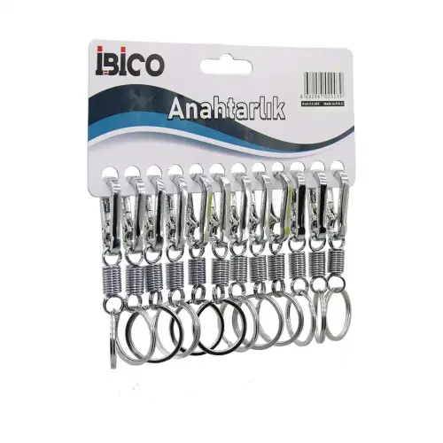 İBİCO İ12-003 ( GÜMÜŞ ) ( YAYLI GÖVDE ) ( METAL ) ANAHTARLIK ( TEK HALKALI ) ( KEMER GEÇMELİ )*12X100