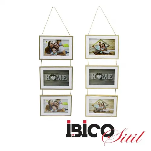 İBİCO İ12-039 ( 3LÜ & LÜX BAMBU & ÇİFT RENK ÇERÇEVE & İPLİ & AİLE FOTOLUK ) AHŞAP RESİM ÇERÇEVESİ ( 64 & 15X10CM )*24=K