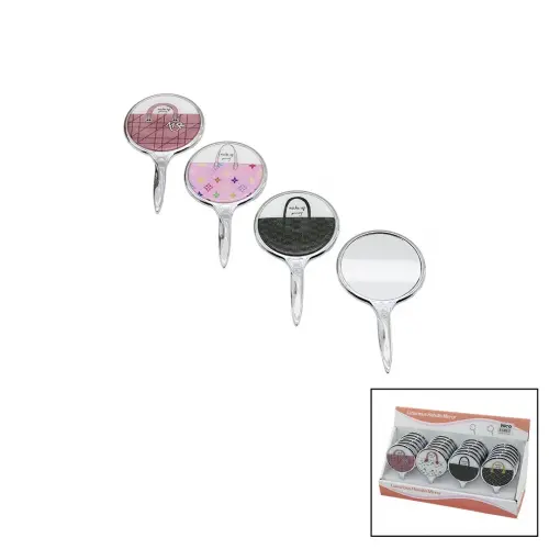 İBİCO İ15-037 ( YUVARLAK ) ( ÇANTA DESENLİ ) ( SAPLI ) ( CEP & ÇANTA ) MAKYAJ AYNASI ( TEK TARAFLI )*24X16