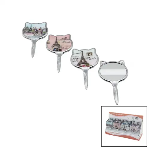 İBİCO İ15-039 ( KULAKLI & YUVARLAK ) ( EYFEL KULE DESENLİ ) ( SAPLI ) ( CEP & ÇANTA ) MAKYAJ AYNASI ( TEK TARAFLI )*24X16