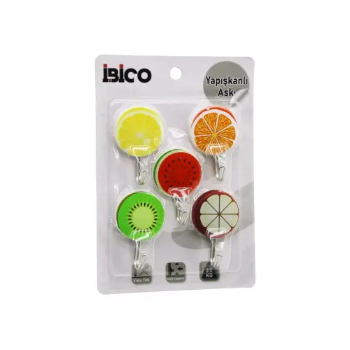 İBİCO İ17-011 ( 5PCS ) ( MEYVE RESİMLİ ) ( METAL UÇLU ) PLASTİK ASKI ( YAPIŞKANLI MONTAJ ) ( 2KG TAŞIMA )*12X20
