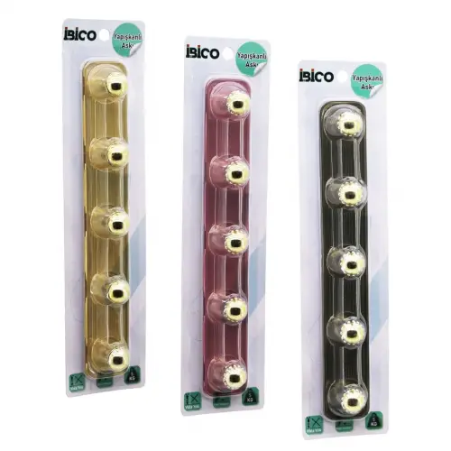 İBİCO İ17-012 ( 5 KOLLU= GOLD & NOKTALI TOP ) YAPIŞKANLI PLS.ASKI ( MİKA KRİSTAL ŞEFFAF RENKLİ TABAN ) ( 5KG.TAŞIMA )*12X10