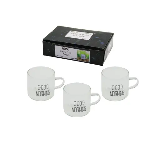 İBİCO İ22-139 ( KULPLU ) ( GOOD MORNING & KALIN ÇİZGİLİ CAM ) KAHVE YANI BARDAK ( 90ML )*48=K