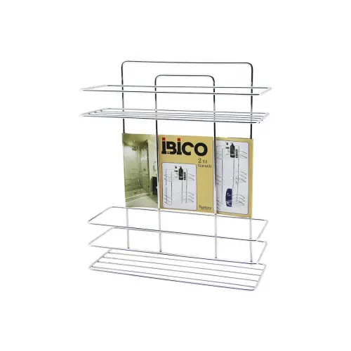 İBİCO K13-014 ( 2 KATLI & DİKDÖRTGEN ) ( KROM ) ( METAL ) BANYO KÖŞELİK & DUŞKABİN RAF & ŞAMPUANLIK*12